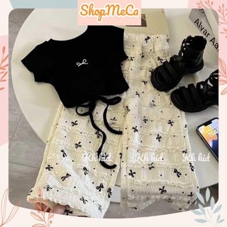 Set áo đen nơ cotton CS232 ## quần xuông cho bé gái