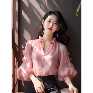 2024 Phong Cách Mới Phong Cách Pháp Sang Trọng Đẹp Đẹp Hàng Đầu Nữ Giảm Tuổi Nấm Cạnh Bong Bóng Áo Sơ Mi Voan Thời Trang Áo Sơ Mi Nhỏ