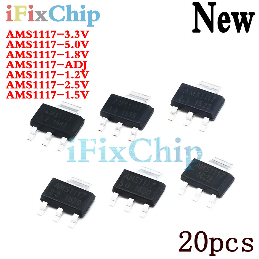 Bộ 20 Phụ Kiện AMS1117 AMS1117-3.3V AMS1117-ADJ AMS1117-1.8V AMS1117-1.2V AMS1117-5.0V AMS1117-2.5V 