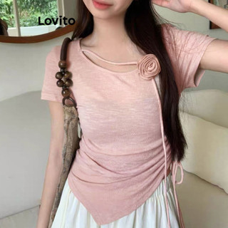 Lovito Áo thun trơn bất đối xứng dễ thương cho nữ LNA56441