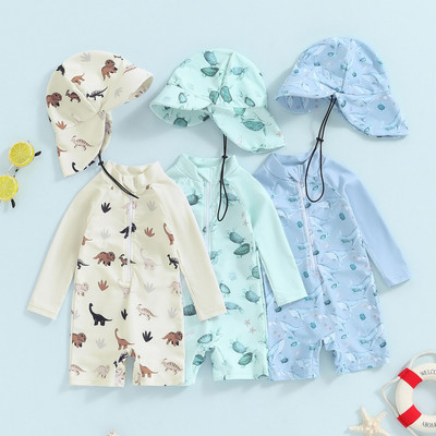 Đồ Bơi Tay Dài Họa Tiết Kèm Nón Che Nắng Cho Bé Trai 1-5 Tuổi MINTSCLOSET Quảng Châu BB8732