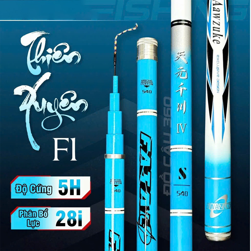 Cần câu Tay Thiên Xuyên 5h F1 bản xanh độ cứng 5h - 28i ( Kèm Đọt Phụ Và Trục 3260 )