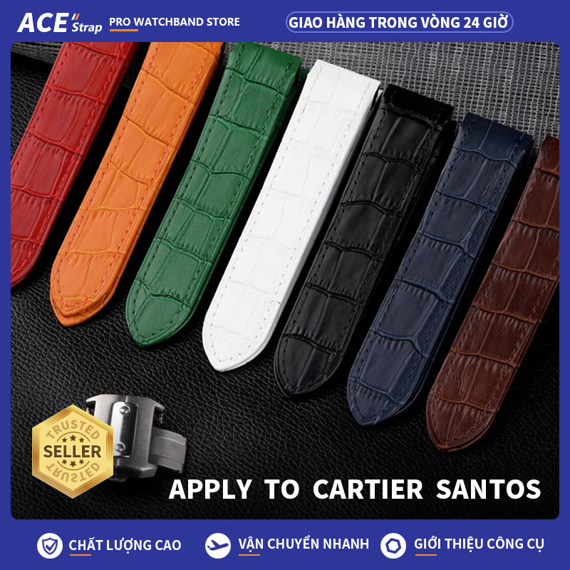 Thích hợp cho đồng hồ Cartier Santos dây da thật 23mm 20 mm phù hợp với Santos 100 bảy màu