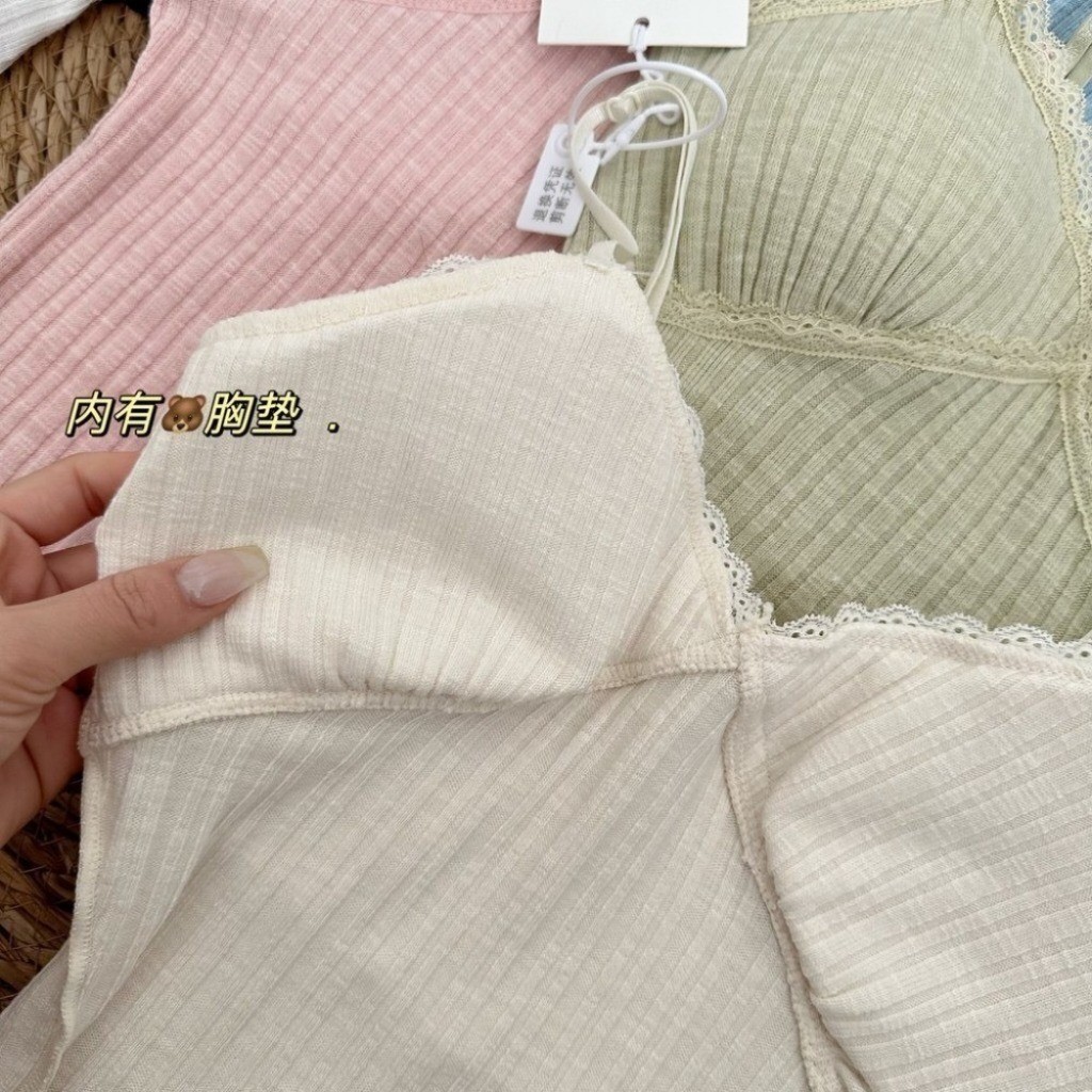 Meet-Adm Áo Hai Dây Ren Nữ Áo Thun Co Giãn Cổ Chữ V Gợi Cảm Thời Trang Mới Mùa Hè Có Đệm Ngực | BigBuy360 - bigbuy360.vn