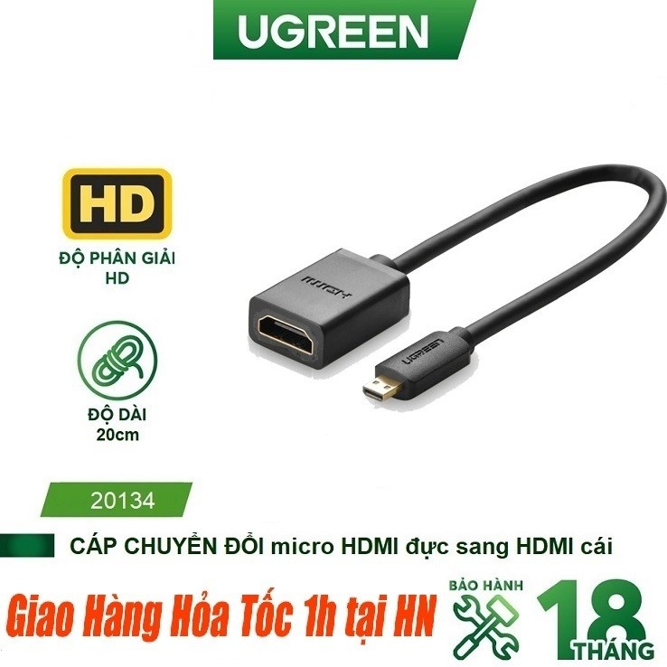 [Hot]Cáp chuyển đổi micro HDMI to HDMI âm dài 20cm Ugreen 20134 Mini HDMI to HDMI 20137 30102 11167