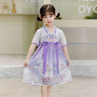 [Giảm Giá] Bé Gái Hanfu Tay Ngắn Mùa Hè 2024 Phong Cách Mới Voan Bé Gái Trung Nhỏ Trẻ Em Siêu Cổ Tích Đầm Cổ