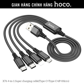 Dây cáp sạc 4 đầu 2A Hoco X76 dài 1m bọc dù siêu bền, dây sạc đa thiết bị chính hãng Hoco Mall