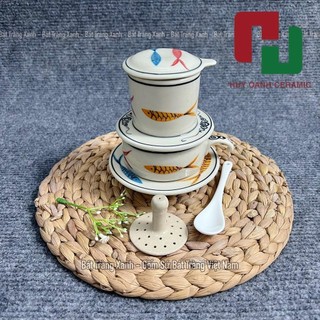 Bộ phin pha cà phê gốm sứ bát tràng cao cấp kèm thìa - phin pha coffee gốm sứ - phin lọc cà phê rang xay