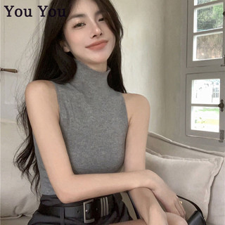 Hot girl cổ cao dệt kim áo thun nữ không tay hình chữ I co giãn mỏng bên trong lớp đáy áo sơ mi hàng đầu thời trang Châu Âu và Mỹ
