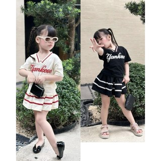 10-30kg Set áo Yankees mix chân váy xếp ly chất cotton mềm mát cho bé gái