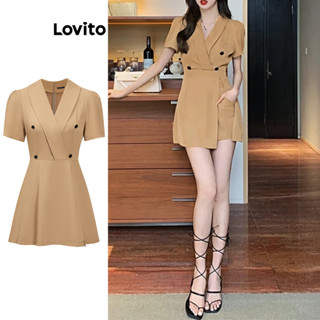 Áo liền quần Lovito giả 2 trong 1 có dây kéo cài nút màu trơn phong cách thường ngày dành cho nữ L83EN402