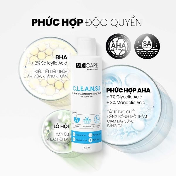 Ảnh 3 của Sữa Tắm MD CARE  AHAs and BHA Exfoliating Body Wash Giảm Mụn và Tẩy Tế Bào Chết 200ml
