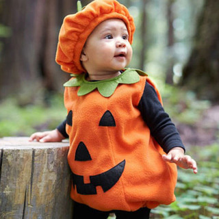 Ins Phong Cách Mới Cho Bé Halloween Phong Cách Mới Trẻ Em Quần Áo Cổ Tròn Dễ Thương Không Tay Bí Ngô Liền Quần Jumpsuit Có Mũ Trùm Đầu
