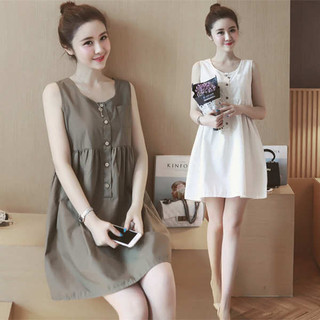 Mùa Hè Plus Kích Thước Cotton Vải Lanh Váy Búp Bê Không Tay Chiều Dài Nữ Phiên Bản Hàn Quốc Rời Áo Váy Sling Trượt Tuyết