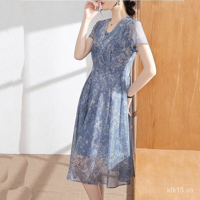 Đầm Mẹ Mùa Hè Váy Voan Hoa 2023 Phong Cách Mới Trung Niên Người Cao Tuổi Nữ Tính Khí Mùa Hè Mỏng Dài S