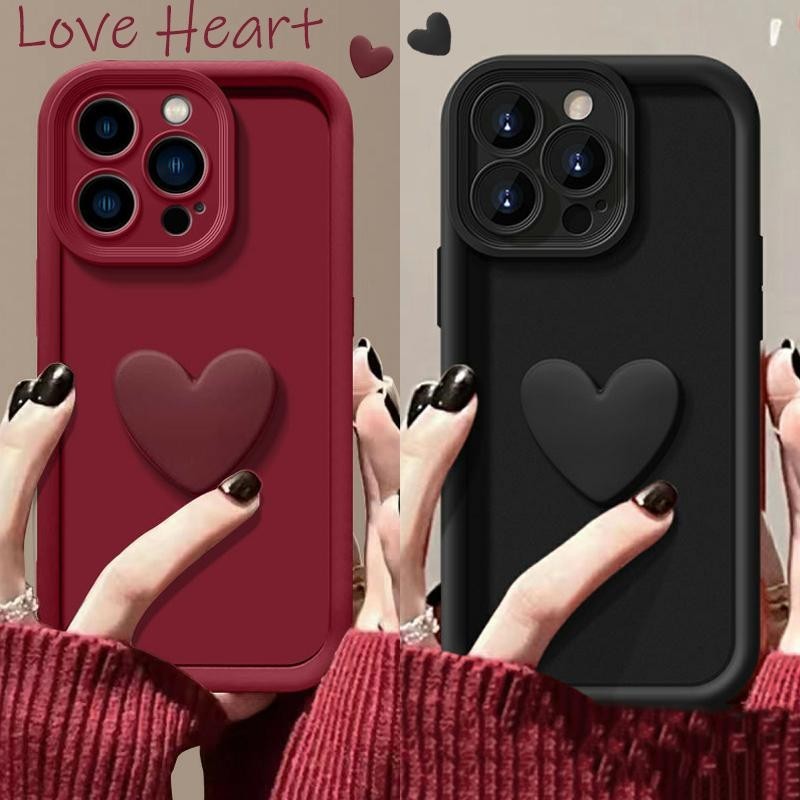 Ốp điện thoại hình trái tim tình yêu dễ thương cho OPPO Reno 11 5G 5 6 7 Pro A35 A78 A58 A38 A57 A16 A5S F17 Pro Ốp điện thoại silicon mềm Vỏ màu đỏ rượu vang chống sốc