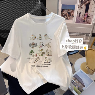 Fashmily Hàng có sẵn 100% Cotton Áo thun nữ tay ngắn Cặp đôi Hàn Quốc Baju Oversize Người phụ nữ dáng rộng Tee