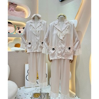 PIJAMA CHẤM BI PHỐI REN- KÈM NƠ