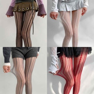  Phụ Nữ Gợi Cảm Rỗng Ren Chắc Chắn Quần Tất Vintage Hình Thoi Sọc Hình Học Jacquard Fishnet Quần Legging 