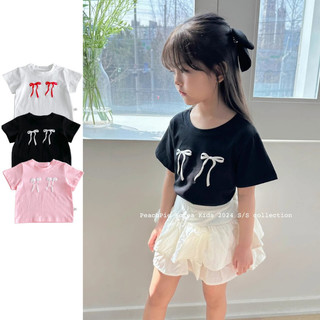 Quần áo trẻ em mùa hè Áo bé gái Áo thun ngắn tay in nơ cho bé gái 1-5 tuổi