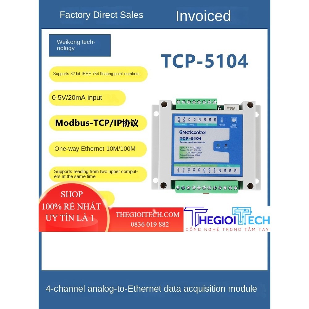 Module 4 Kênh 8 Kênh Thu Thập Tương Tự Sang Mạng Thu Thập Dòng Điện Và Điện Áp Sang Ethernet 4-20mA Đầu Vào Sang Modbust - TCP-5108 Ethernet - 0-10V