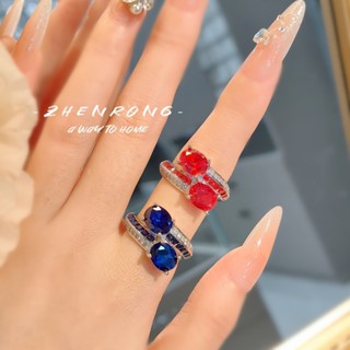  Châu Âu Mỹ ins Phong Cách Mới Kim Cương Carbon Cao Nhiều Màu Sắc Kho Báu Hình Học Mở Nhẫn Nữ 