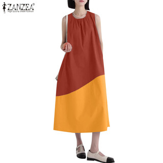 Đầm thời trang dáng rộng không tay cổ tròn ZANZEA dành cho nữ Hàn Quốc