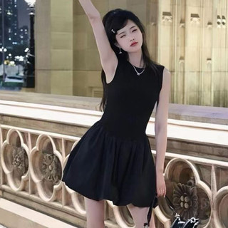 Thiết Kế Áo Vest Không Tay Mùa Hè Phong Cách Mới Pháp Hepburn Sang Trọng Khâu Váy Phồng Màu Đen Cao Cấp