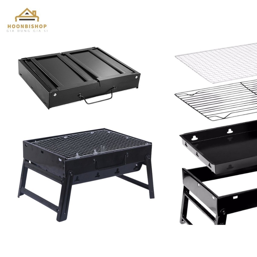 Bếp nướng than gấp gọn BNT9-10 cao cấp, bếp nướng ngoài trời kèm vỉ nướng, khay than - HoonbiShop