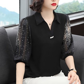 Áo sơ mi voan nữ Áo thun mỏng tối giản phong cách Hàn Quốc dáng rộng