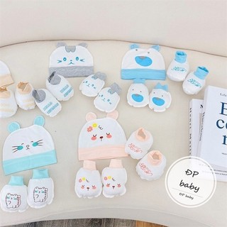 Set mũ bao tay bao chân sơ sinh chất cotton thun lạnh mềm mại cho bé sơ sinh
