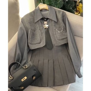 Bộ Váy Xếp ly Đầu Thu, Bộ Quần Áo Thời Trang, Phong Cách Cao Cấp, Phong Cách Học Viện, set 2 món