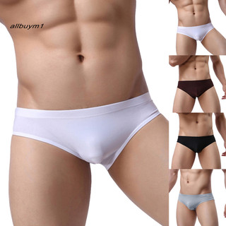 Alm-quần lót nam gợi cảm Màu trơn Mid Rise Ice Silk Quần lót co giãn