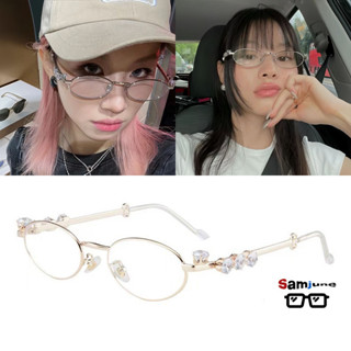 Vintage Full Pha Lê Chống Ánh Sáng Xanh Kính Mắt Cho Nữ Hợp Kim Mới Nhỏ Hình Bầu Dục Kim Cương Giả Sáng Bóng Kính Trong Suốt Khung Kính Mát