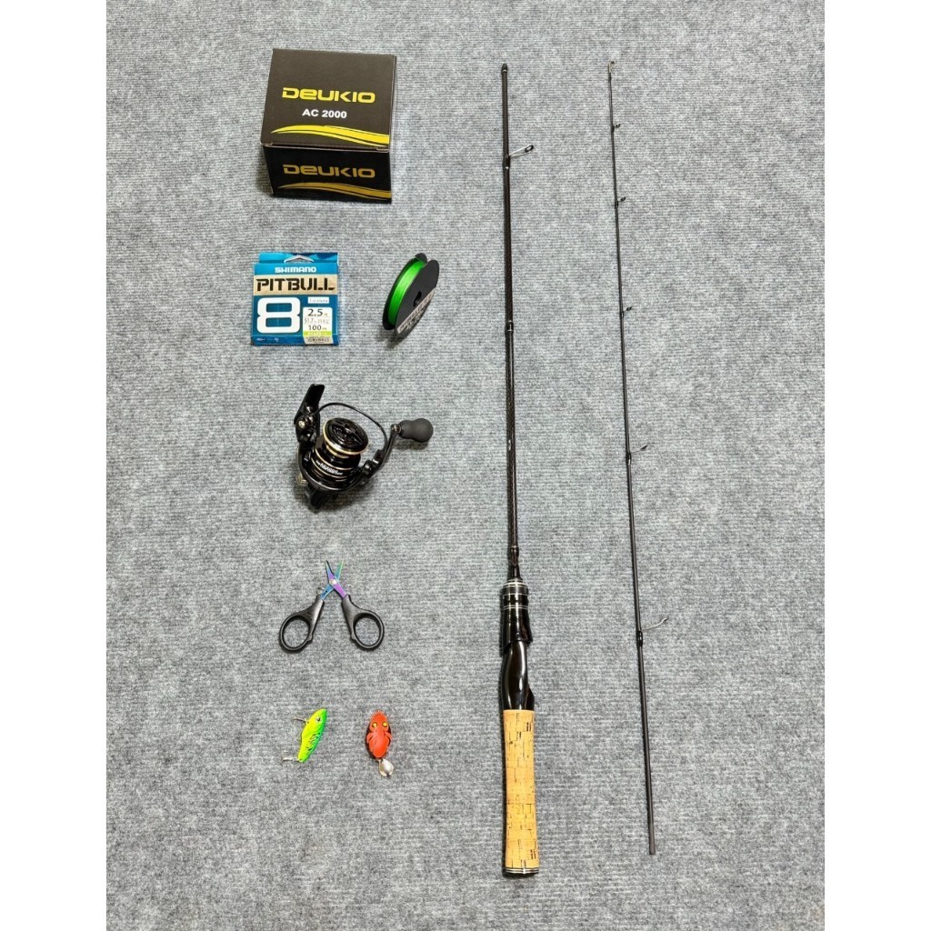 Combo Cần  UL Cán Gỗ & Máy AC2 Tặng kèm Dây PE  Kéo titan  & Nhái hơi + Cá Sắt