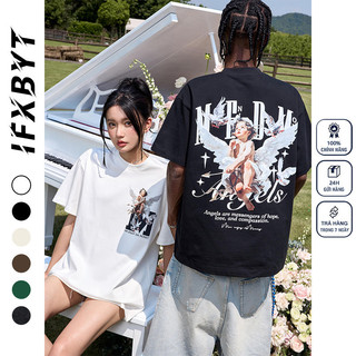 2024 Vintage cặp đôi áo phông nam nữ form rộng cổ tròn boy phố bigsize mùa hè áo thun tay ngắn thần tình yêu logo in hình 100%cotton unisex ulzzang tay lỡ