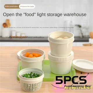 5 Chiếc Tủ Lạnh Gia Vị Hộp Bảo Quản Gừng Sò Hành Tỏi Hộp Thoát Nước Di Động Hai Lớp Kín Tươi Giữ Hộp