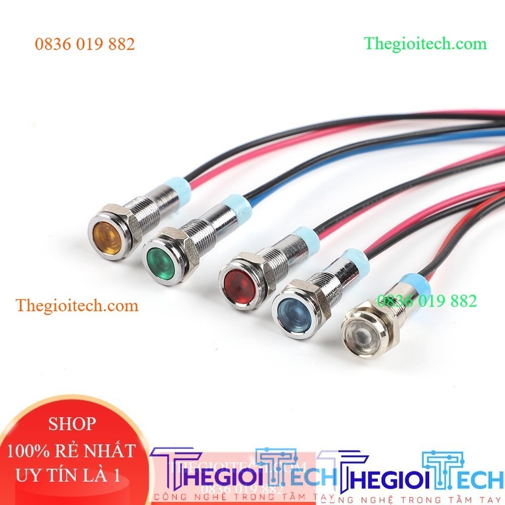 Đèn LED Kim Loại Đèn Báo Chống Nước Đèn Tín Hiệu 10 mm 6V 12V 24V 48V 110V 220V Có Dây 15 Cm Phi Công Hàn Kín Công Tắc - Xanh lam loại thường - 220V
