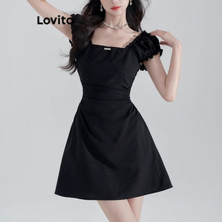 Đầm Lovito xếp ly phối kim loại màu trơn phong cách thường ngày cho nữ LNE57330