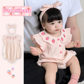 Mùa Hè Mới Quần Áo Cho Bé Gái Không Tay Body Có Băng Đô 0-24 Tháng Tuổi Cho Bé Cotton Nguyên Chất Thoải Mái Siêu Dễ Thương Người Yêu Phong Cách Hàn Quốc Áo Liền Quần