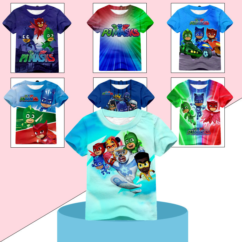 PJ Mask Boy Áo thun ngắn tay-Cartoon Họa tiết siêu anh hùng Áo thun in hình dễ thương cho bé trai Áo