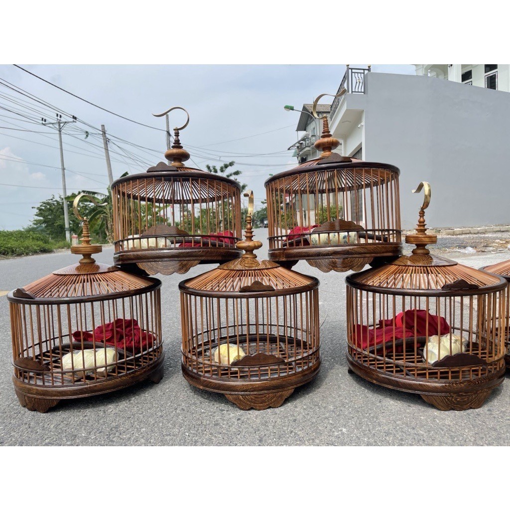 Lồng chim cu gáy chất liệu gỗ mun đuôi công nan tre size 40 kèm phụ kiện Birdcages