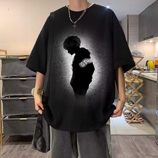 [Size M-5XL] Áo thun nam dáng rộng Paradox Unisex - In - Revival Dark Series Spray Painted human shadow In Áo thun thời trang Áo thun trẻ trung tay cực lớn