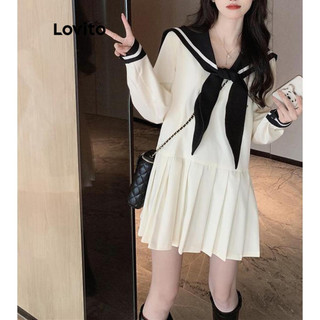 Lovito Váy màu chắp vá Preppy dành cho nữ LNA39274 (Trắng đen)