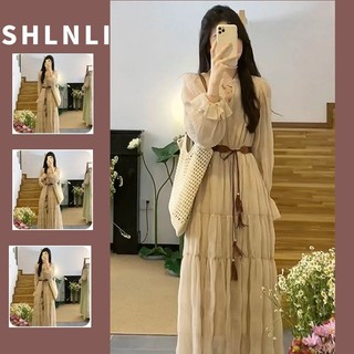 Váy dài chữ A giải trí cổ chữ V Slim Fit dành cho nữ mùa xuân hè