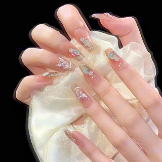 Bướm Shimeng Phổ Biến Màu Trắng Quang Trị Liệu Mắt Mèo Miếng Dán Móng Tay Đeo Thủ Công Đầu Móng Tay Thành Phẩm Bán Buôn Đầu Móng Tay Ngắn