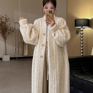 Dài lười phong cách áo khoác mùa đông dày phong cách mới con gái nữ xoắn lông chồn nữ cardigan chồn lông giả 2023 g5yn