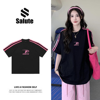 Áo phông nữ 3 sọc form rộng y2k mùa hè local brand SALUTE cổ tròn áo thun in hình girl phố fashion 100% cotton Y1031
