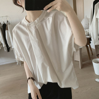 Áo Sơ Mi Xếp Ly Không Đều Mùa Hè Phong Cách Mới Rời Bao Thịt Ôm Hơn Nhìn Cổ Tròn Thiết Kế Niche Đơn Giản Áo Tay Ngắn