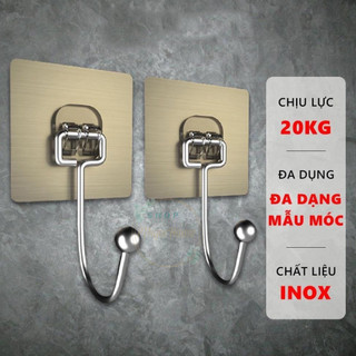 Móc Dán Tường Treo Đồ Thế Hệ Mới - Dán Vàng Cường Lực Siêu Dính + Móc INOX Siêu Bền - 6X6Cm